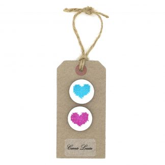 2 Large Turquoise and Purple Cross Stitch Heart Button Selection