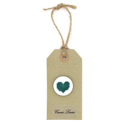 Large Dark Green Cross Stitch Heart Button