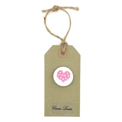 Large Pink Cross Stitch Heart Button with White Spots