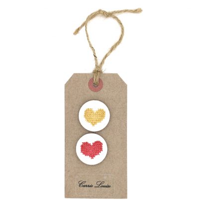 2 Large Yellow and Red Cross Stitch Heart Button Selection