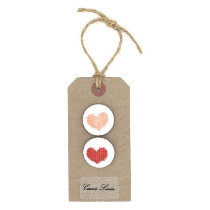 2 Large Pink and Red Cross Stitch Heart Button Selection