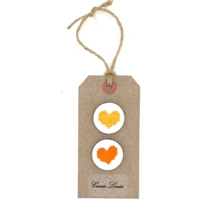 2 Large Light Orange and Dark Orange Cross Stitch Heart Button Selection