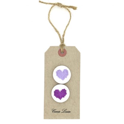 2 Large Purple Cross Stitch Heart Button Selection