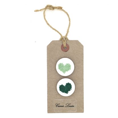 2 Large Green Cross Stitch Heart Button Selection