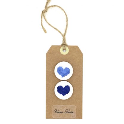 2 Large Blue Cross Stitch Heart Button Selection