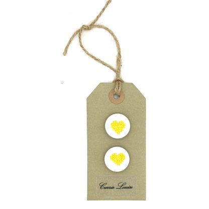 2 Medium Yellow Cross Stitch Heart Buttons