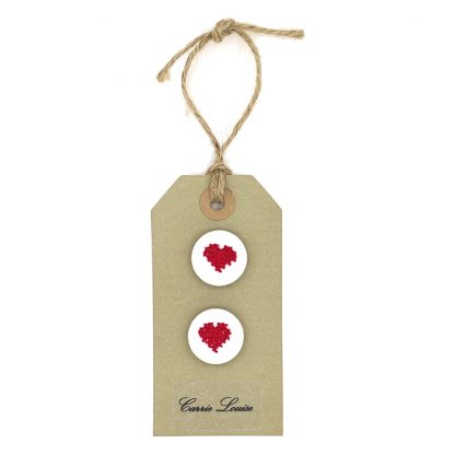 2 Medium Red Cross Stitch Heart Buttons