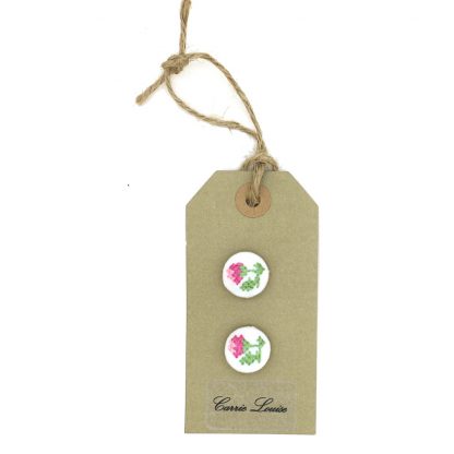 2 Small Pink Cross Stitch Rosebud Buttons