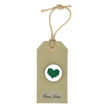 Large Green Cross Stitch Heart Button