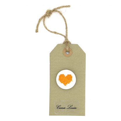 Large Dark Orange Cross Stitch Heart Button