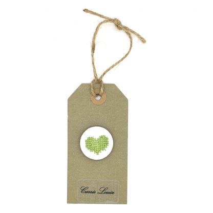 Large Olive Green Cross Stitch Heart Button