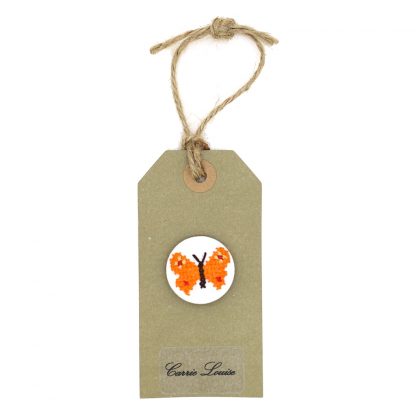 Large Orange Cross Stitch Butterfly Button – Variation 2
