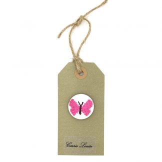 Large Pink Cross Stitch Butterfly Button – Variation 1