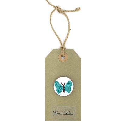 Large Jade Cross Stitch Butterfly Button – Variation 1