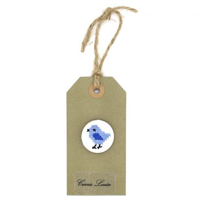 Large Blue Cross Stitch Bird Button
