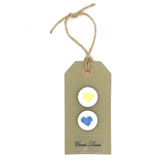 2 Medium Yellow and Blue Cross Stitch Heart Button Selection
