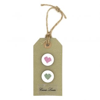2 Medium Pink and Green Cross Stitch Heart Button Selection