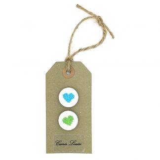2 Medium Turquoise and Green Cross Stitch Heart Button Selection