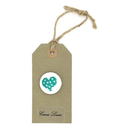 Large Jade Cross Stitch Heart Button with White Spots