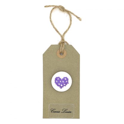 Large Purple Cross Stitch Heart Button with White Spots