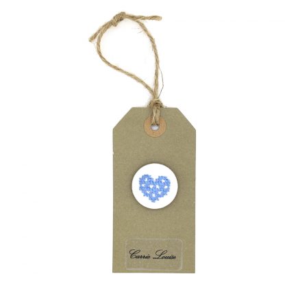 Large Blue Cross Stitch Heart Button with White Spots