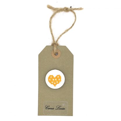 Large Yellow Cross Stitch Heart Button with White Spots