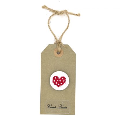 Large Red Cross Stitch Heart Button with White Spots