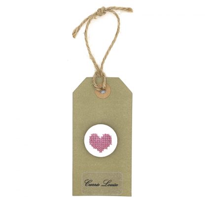 Large Mid Pink Cross Stitch Heart Button