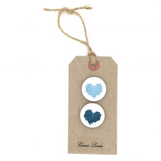 2 Large Subtle Blue Cross Stitch Heart Button Selection