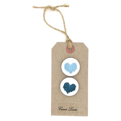 2 Large Subtle Blue Cross Stitch Heart Button Selection