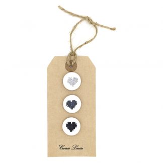 3 Medium Grey Cross Stitch Heart Button Selection