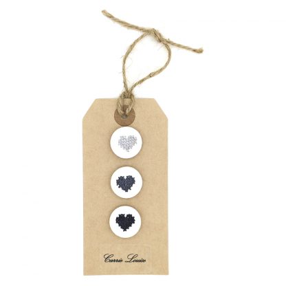 3 Medium Grey Cross Stitch Heart Button Selection