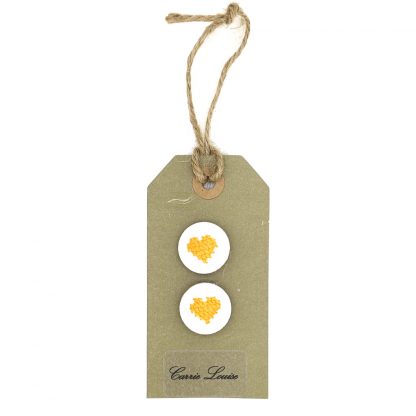 2 Medium Dark Yellow Cross Stitch Heart Buttons