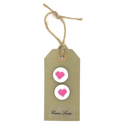 2 Medium Pink Cross Stitch Heart Buttons