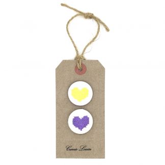 2 Large Yellow and Purple Cross Stitch Heart Button Selection