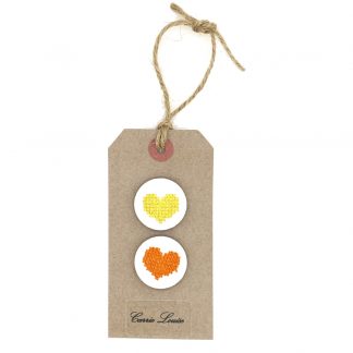 2 Large Yellow and Dark Orange Cross Stitch Heart Button Selection