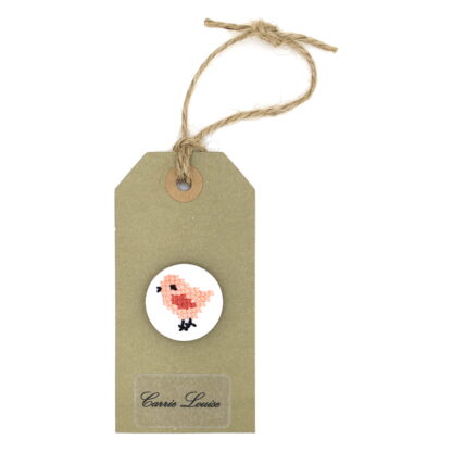 Large Light Red Cross Stitch Bird Button
