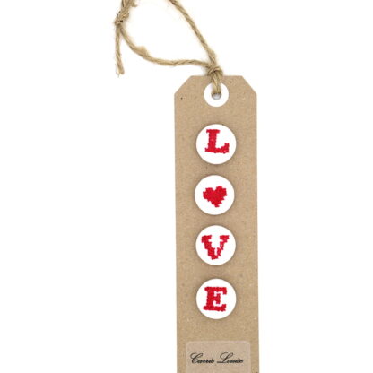 4 Medium Red Cross Stitch Buttons Spelling LOVE