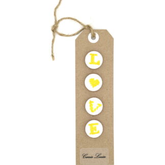 4 Medium Yellow Cross Stitch Buttons Spelling LOVE