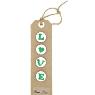 4 Medium Green Cross Stitch Buttons Spelling LOVE