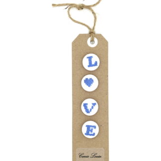 4 Medium Blue Cross Stitch Buttons Spelling LOVE