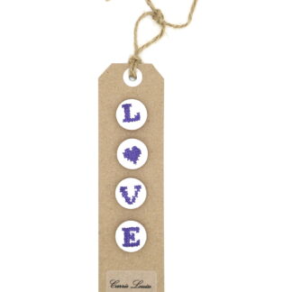 4 Medium Purple Cross Stitch Buttons Spelling LOVE