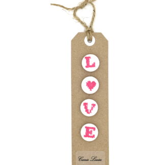 4 Medium Pink Cross Stitch Buttons Spelling LOVE