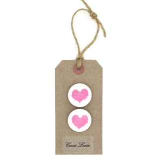 2 Large Pink Cross Stitch Heart Buttons