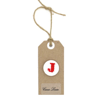 Large Red Cross Stitch Upper Case “J” Button