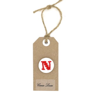 Large Red Cross Stitch Upper Case “N” Button