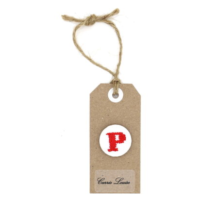 Large Red Cross Stitch Upper Case “P” Button